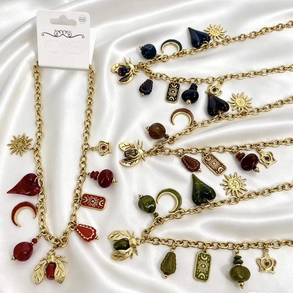 Ape, Luna, Cuore, Sole, Pietre-Collana Corta Moda in Acciaio - CAC-732-693