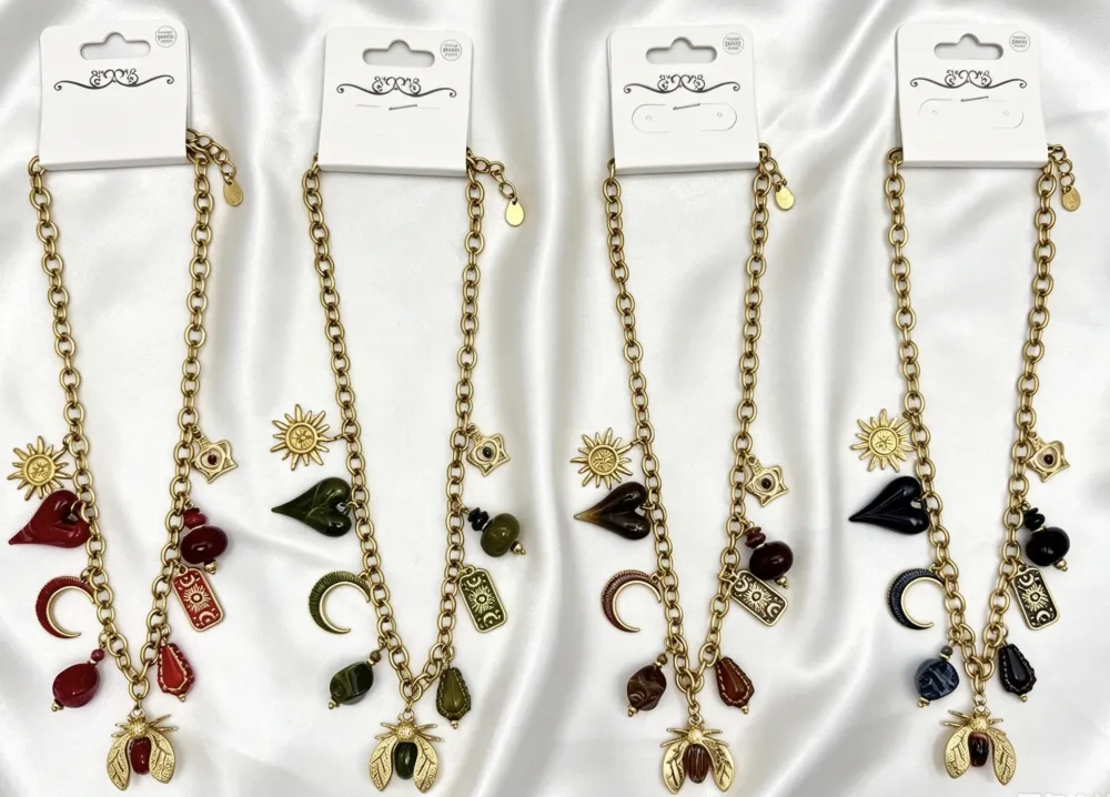 Ape, Luna, Cuore, Sole, Pietre-Collana Corta Moda in Acciaio - CAC-732-693