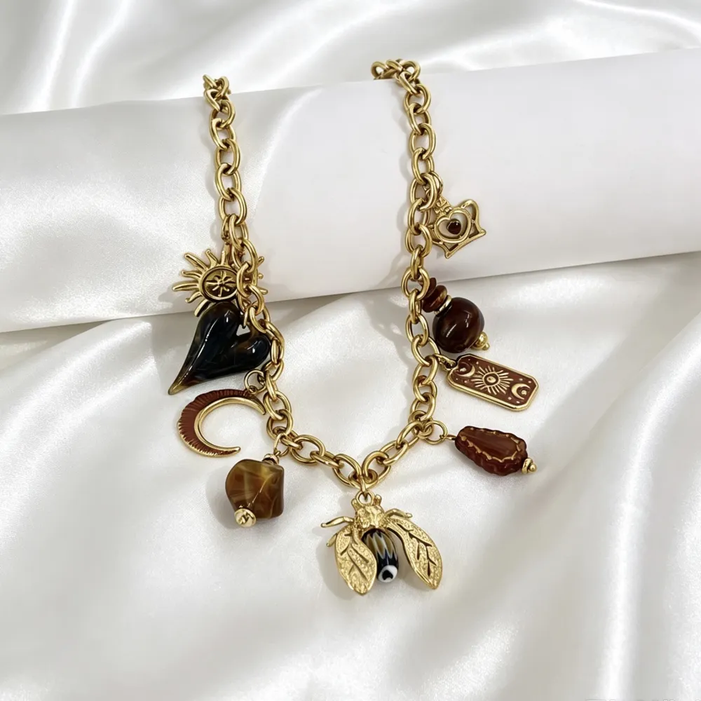 Ape, Luna, Cuore, Sole, Pietre-Collana Corta Moda in Acciaio - CAC-732-693