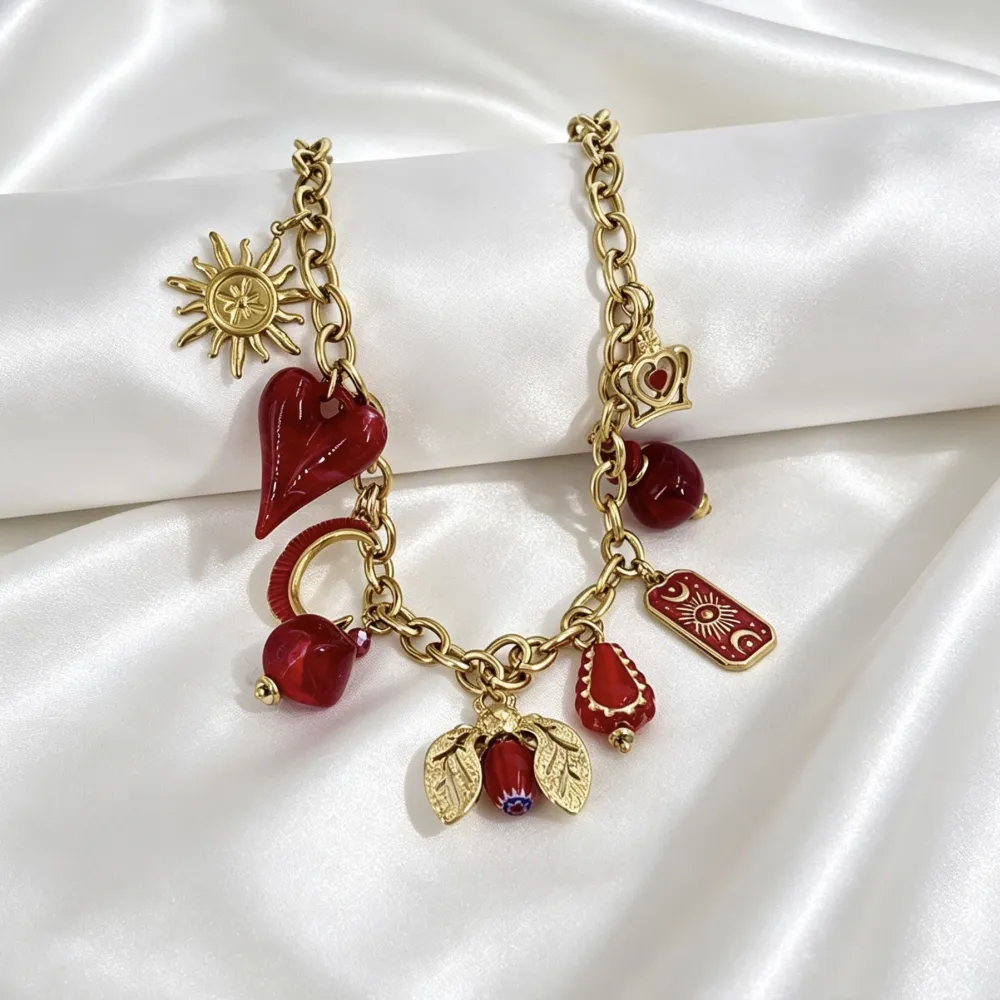 Ape, Luna, Cuore, Sole, Pietre-Collana Corta Moda in Acciaio - CAC-732-693