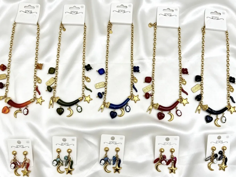 Corno Con Pendenti-Collana Corta Moda in Acciaio - CAC-732-725