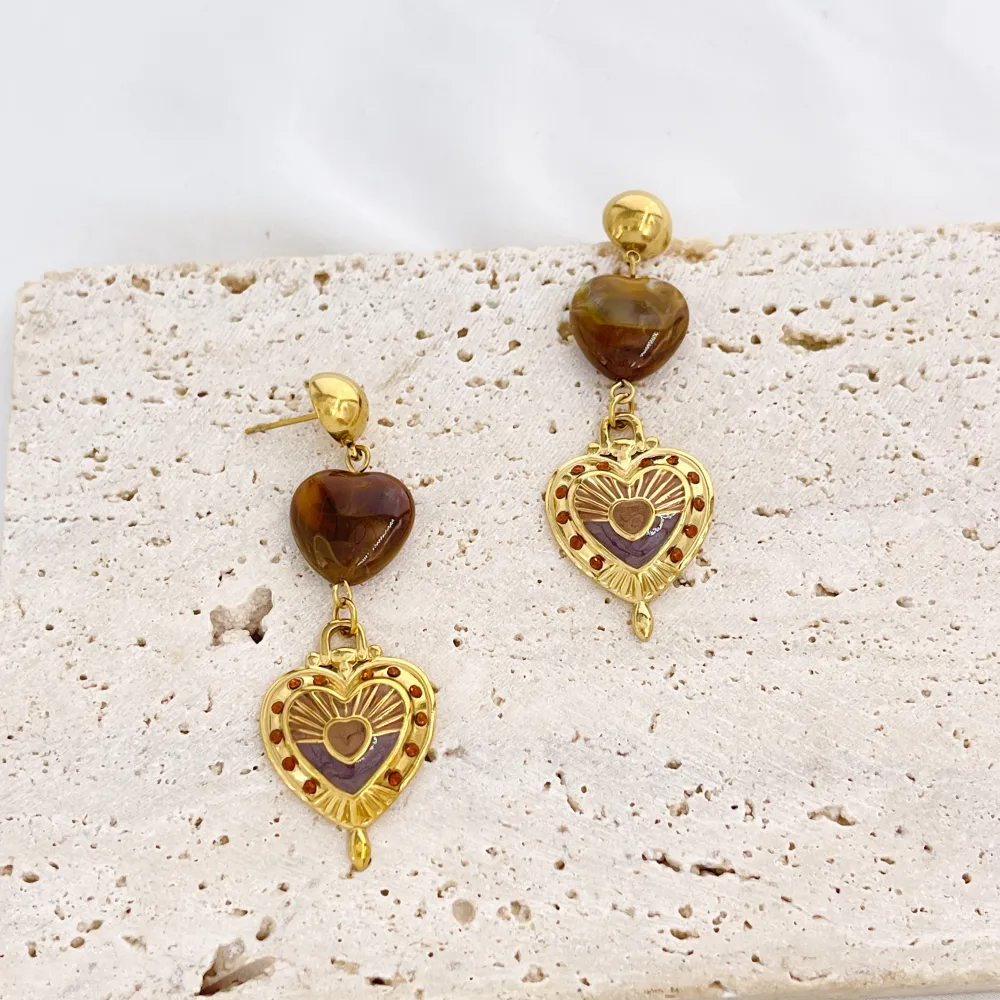 Cuore-Orecchini Moda Pendente In Acciaio - OR-732-749