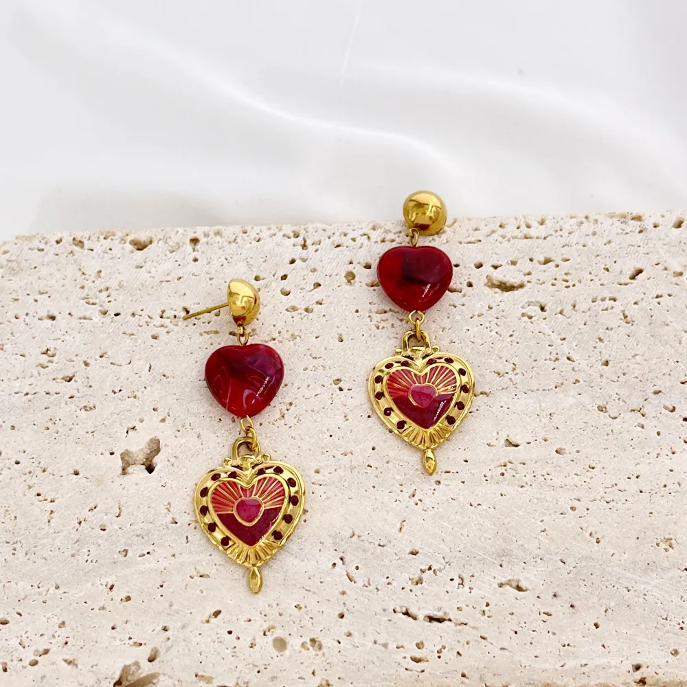 Cuore-Orecchini Moda Pendente In Acciaio - OR-732-749