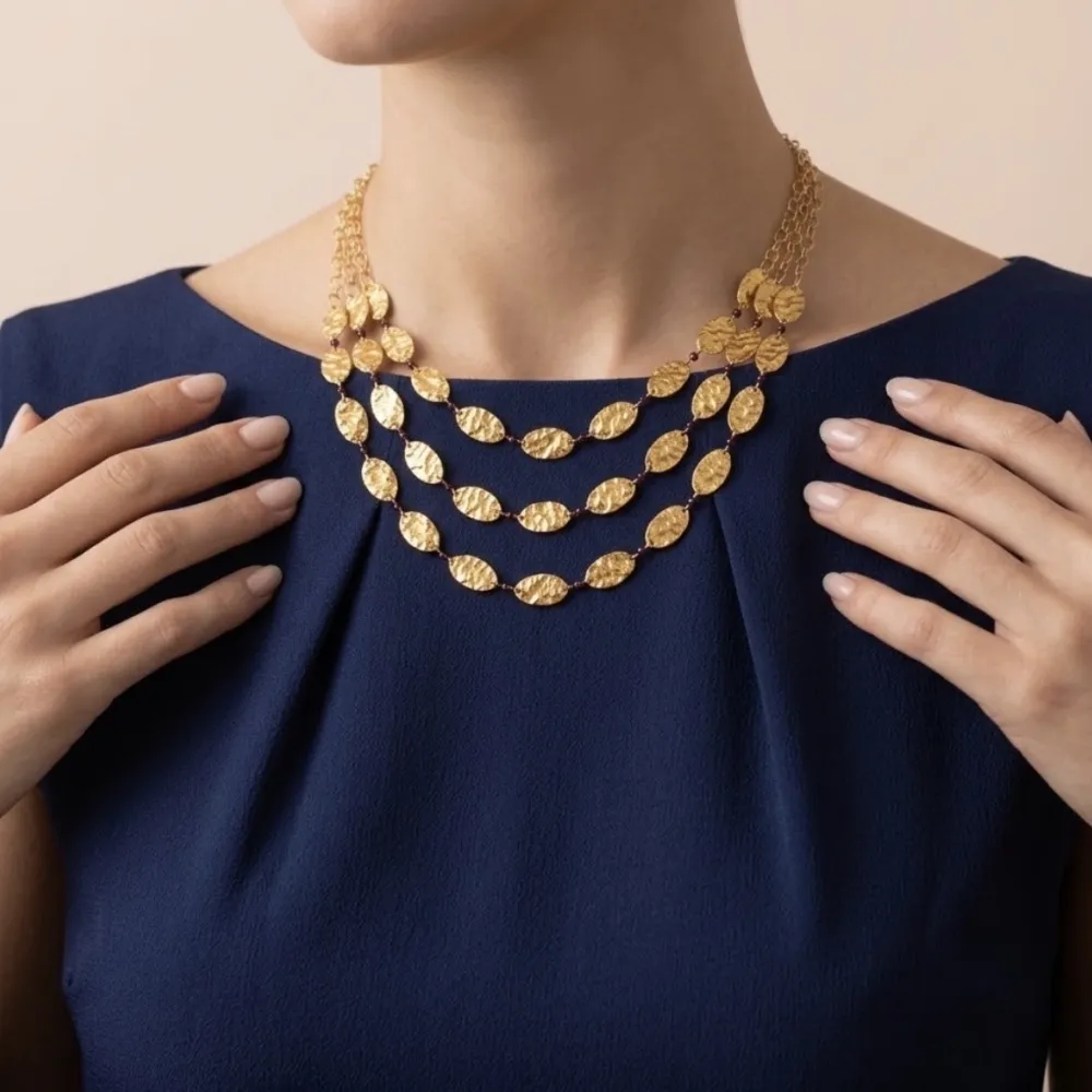 Tre Fili Ovale-Collana Corta Moda in Acciaio - CAC-732-745