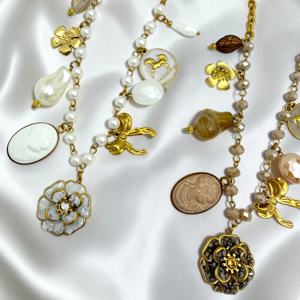 Fiore, Dama, Fiocco-Collana Corta Moda in Acciaio - CAC-732-677