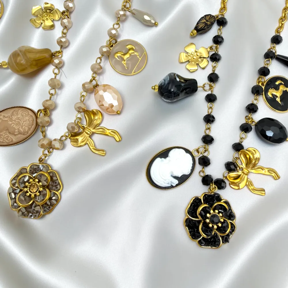 Fiore, Dama, Fiocco-Collana Corta Moda in Acciaio - CAC-732-677