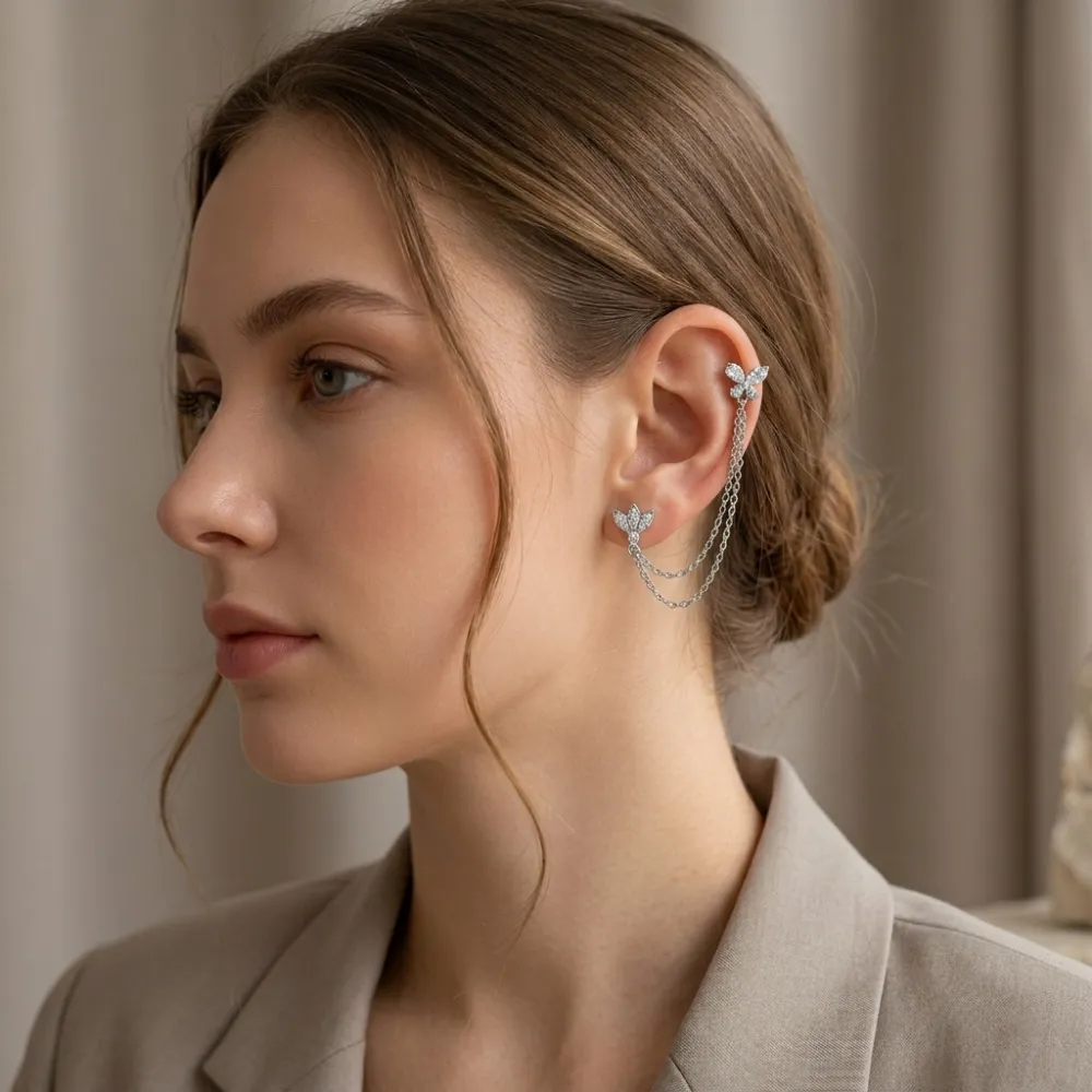 Orecchini Earcuff Zircone Acciaio - OR-103-AA7417E