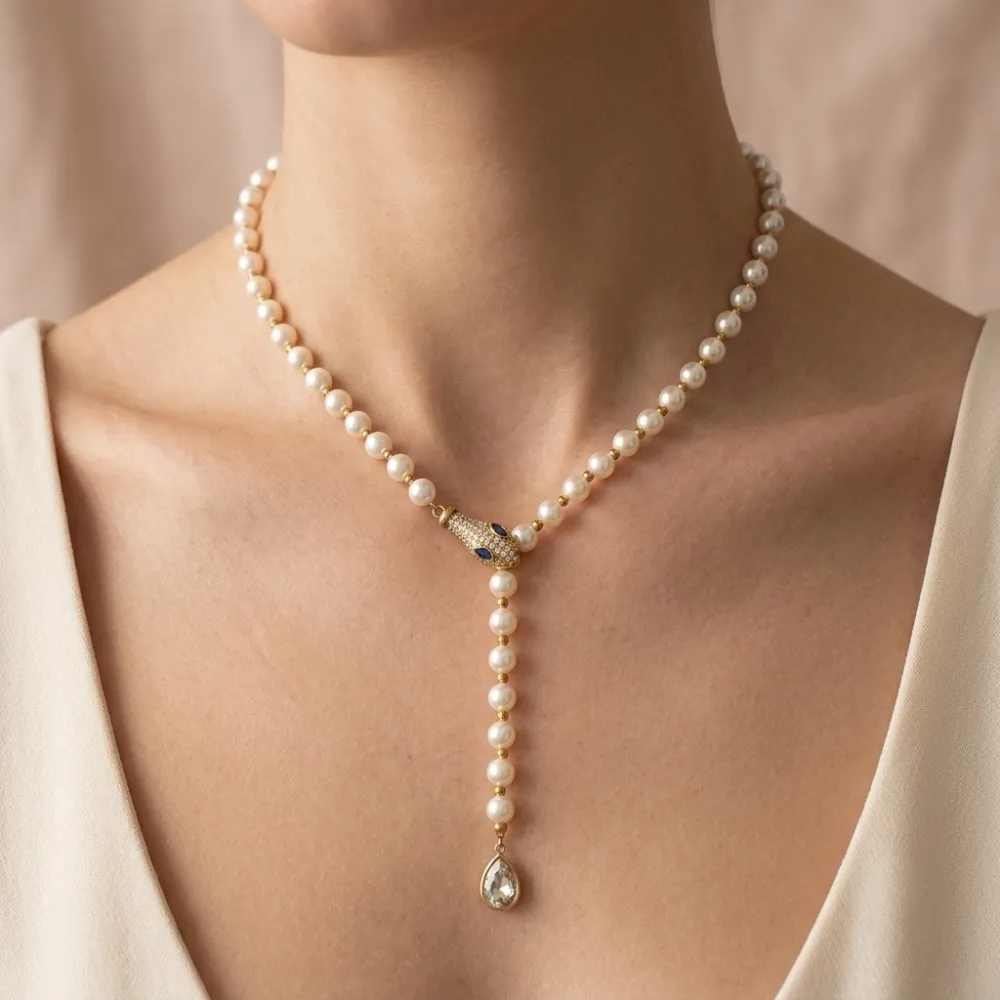 Serpente e perla-Collana corta in Acciaio - CL-794-153