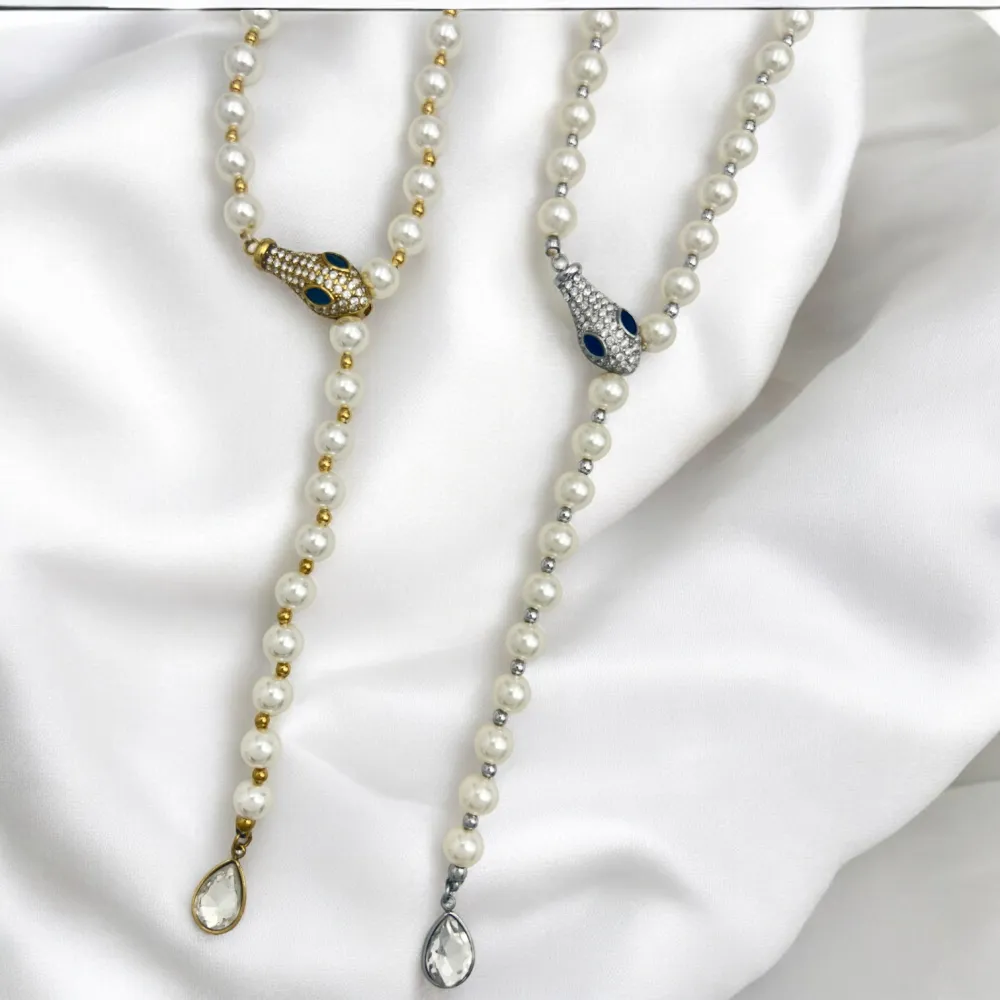 Serpente e perla-Collana corta in Acciaio - CL-794-153