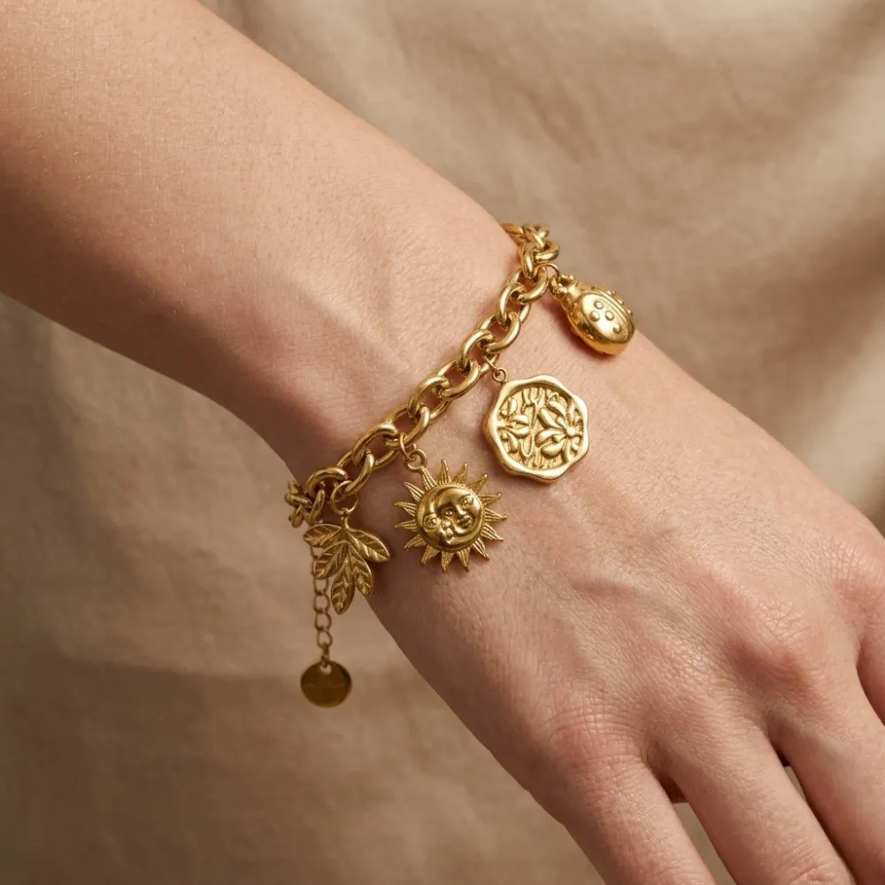 Sole, Fiori, stella, coccinella, foglia-Bracciale in acciaio - BR-413-3298