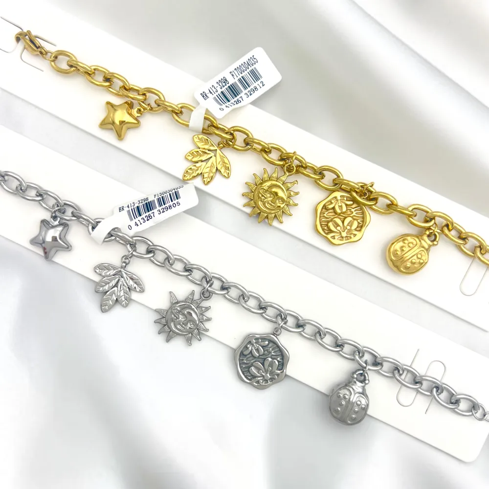 Sole, Fiori, stella, coccinella, foglia-Bracciale in acciaio - BR-413-3298