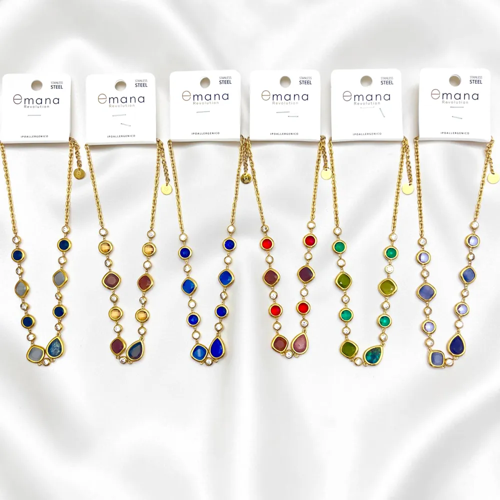 Punti luce e pietra -Collana Corta in Acciaio - CL-795-12980