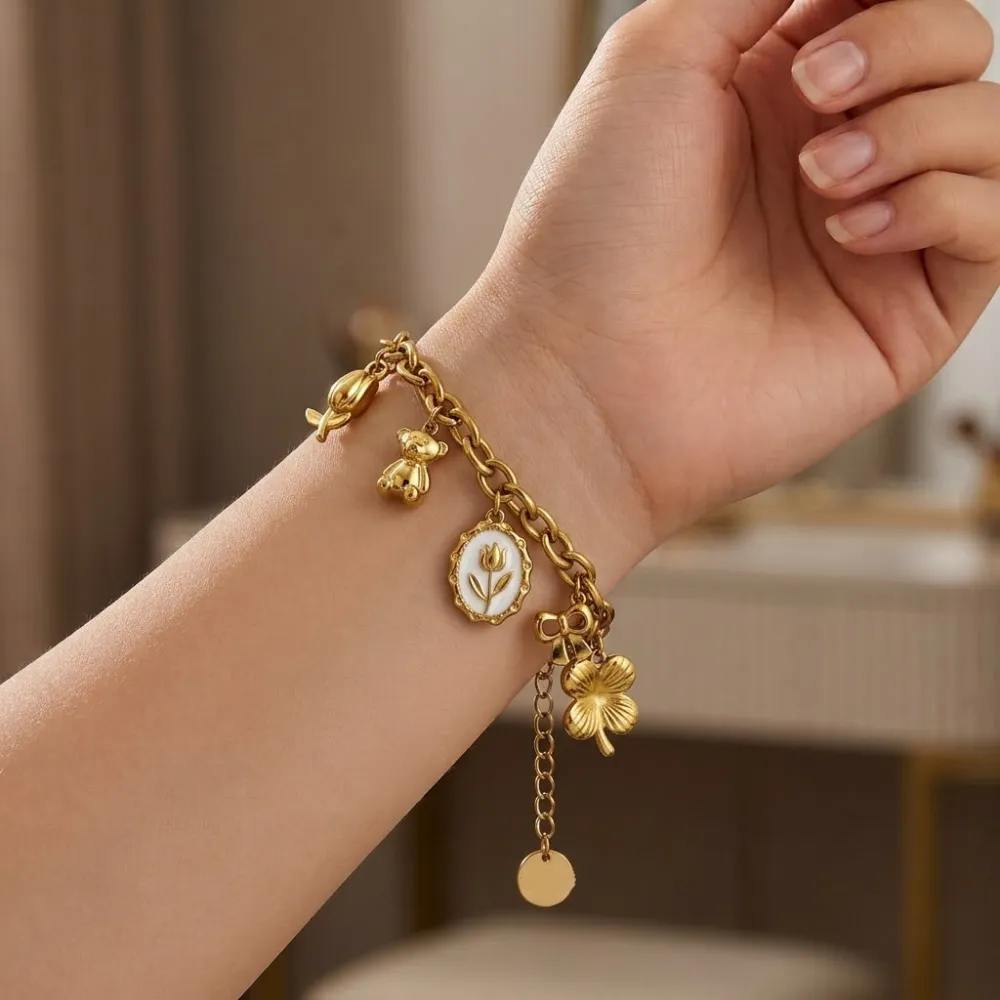 Tulipano, Orsetto, Fiocco-Bracciale in acciaio - BR-413-3299