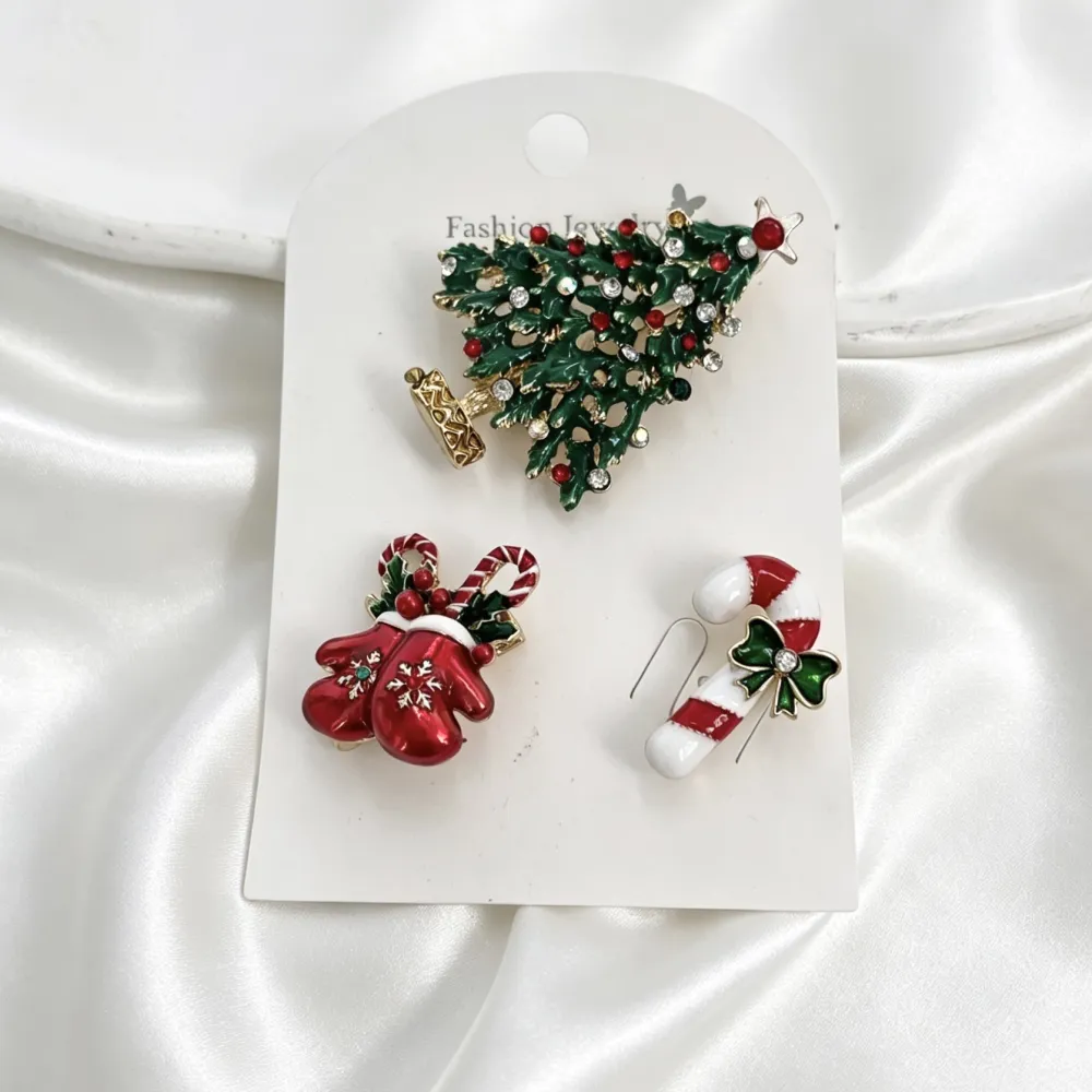 Albero di Natale guanti di Natale bastoncino di zucchero-Set 3pz Spille di Natale - SPM-781-25