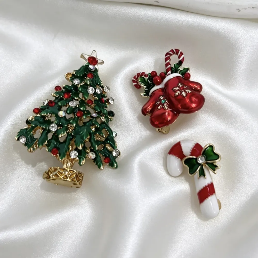Albero di Natale guanti di Natale bastoncino di zucchero-Set 3pz Spille di Natale - SPM-781-25