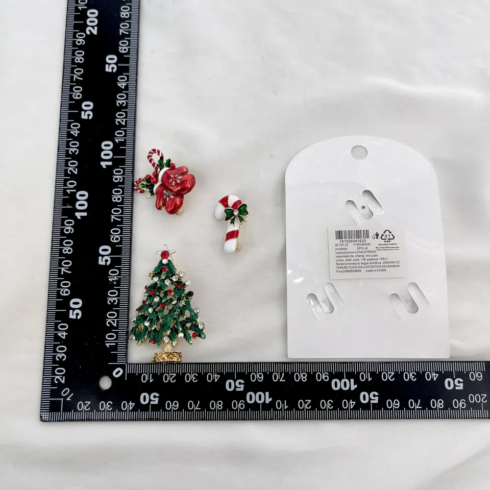 Albero di Natale guanti di Natale bastoncino di zucchero-Set 3pz Spille di Natale - SPM-781-25