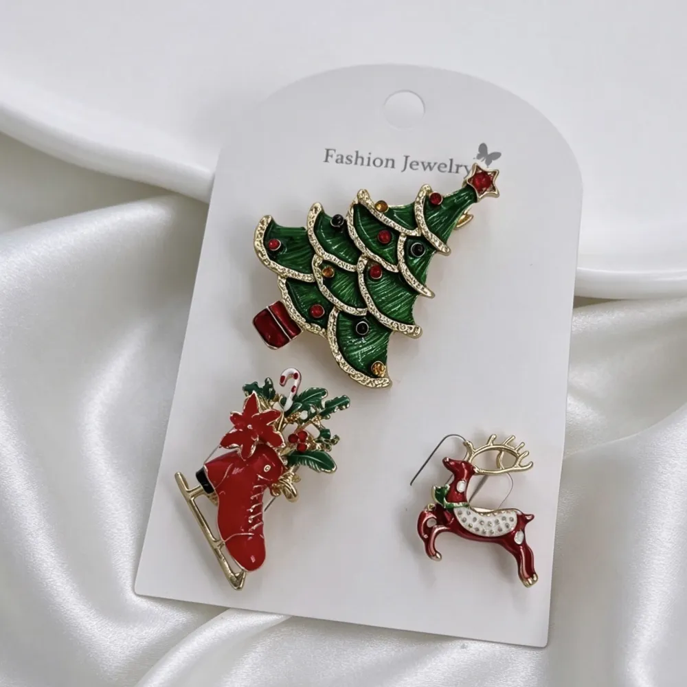 Albero di Natale Renna di Babbo Natale pattino di Natale -Set 3pz Spille di Natale - SPM-781-28