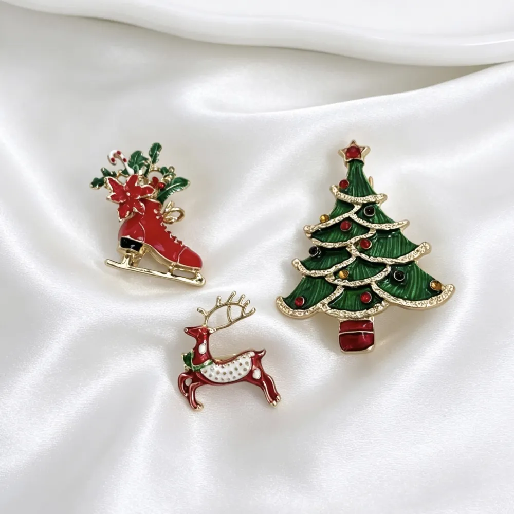 Albero di Natale Renna di Babbo Natale pattino di Natale -Set 3pz Spille di Natale - SPM-781-28