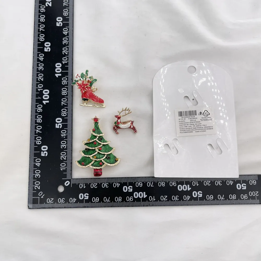 Albero di Natale Renna di Babbo Natale pattino di Natale -Set 3pz Spille di Natale - SPM-781-28