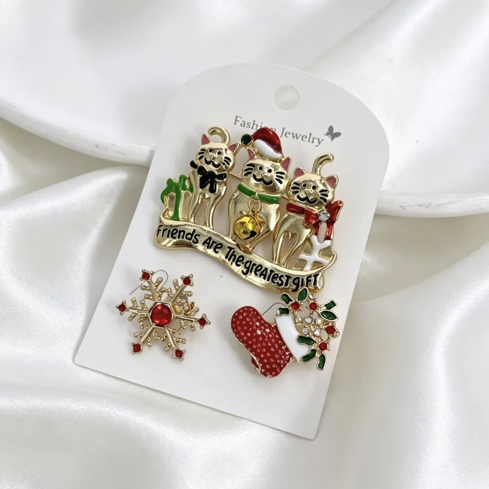 Tre Gatti, Fiocco di Neve, Calzone-Set 3pz Spille di Natale - SPM-781-33