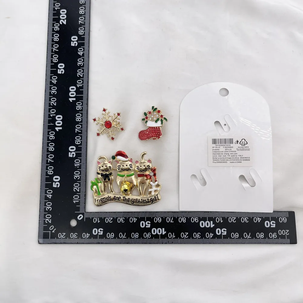 Tre Gatti, Fiocco di Neve, Calzone-Set 3pz Spille di Natale - SPM-781-33