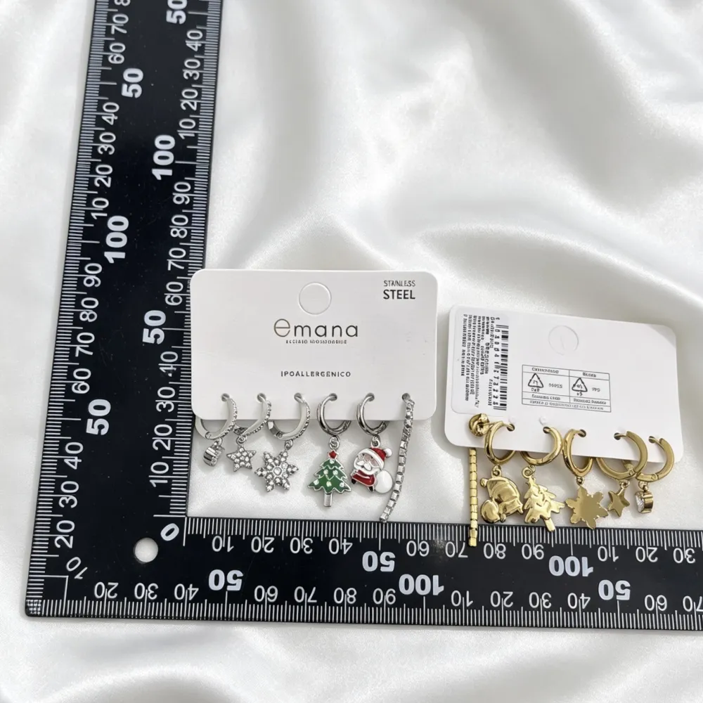 Babbo Natale, Albero di Natale, Fiocco di Neve, Tennis-Set 6pz Orecchini in Acciaio e Zirconia - OR-103-AA7322E