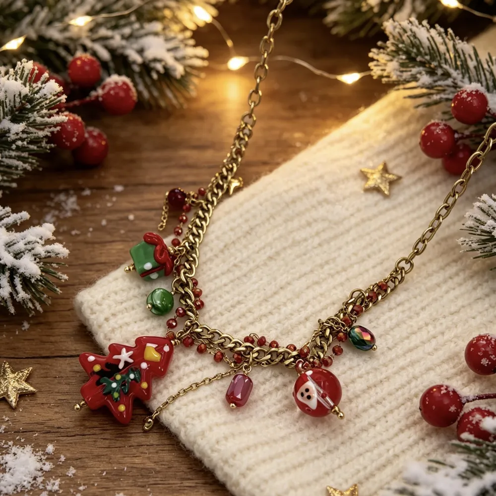 Albero di Natale Rosso-Collana Corta Moda in Acciaio - CAC-794-167