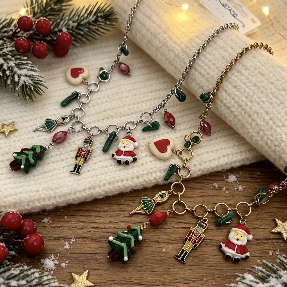 Albero di Natale, Schiaccianoci E Ballerina-Collana Corta Moda in Acciaio - CAC-732-684