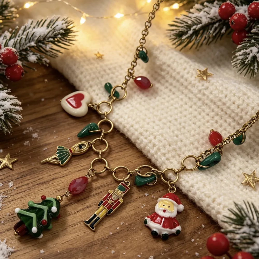 Albero di Natale, Schiaccianoci E Ballerina-Collana Corta Moda in Acciaio - CAC-732-684