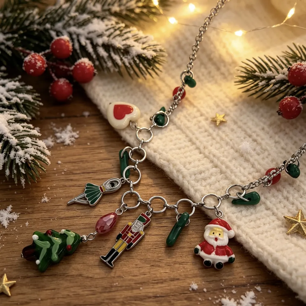 Albero di Natale, Schiaccianoci E Ballerina-Collana Corta Moda in Acciaio - CAC-732-684