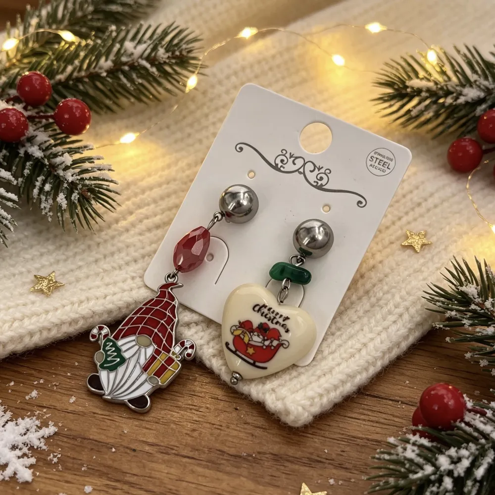 Gnomo e Cuore "Happy Christmas"-Orecchini in Acciaio - OR-732-698