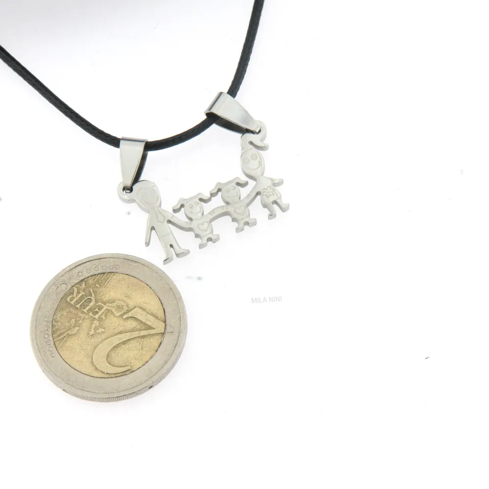 Papà mamma e due figlie - Collana Corta Unisex_Acciaio_2