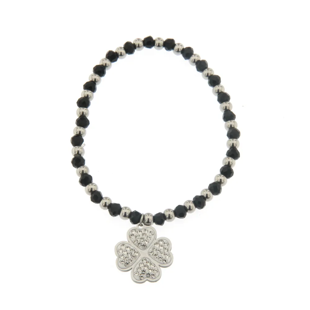 Quadrifoglio - Bracciale Elastico Acciaio_Nero_1