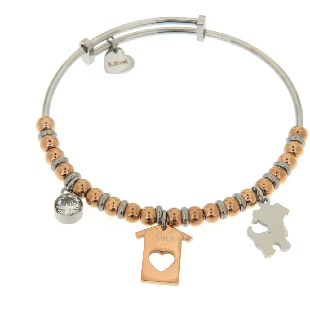 SBRA Cane Casa 0965 - Bracciale Rigido Palline Acciaio_BICOLORE_1