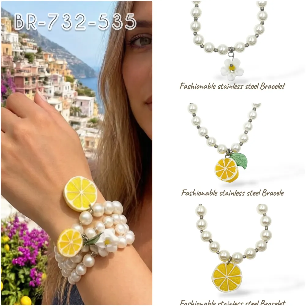 Set 3pz Limone -Bracciale Elastico in Acciaio - BR-732-535 (Argento)