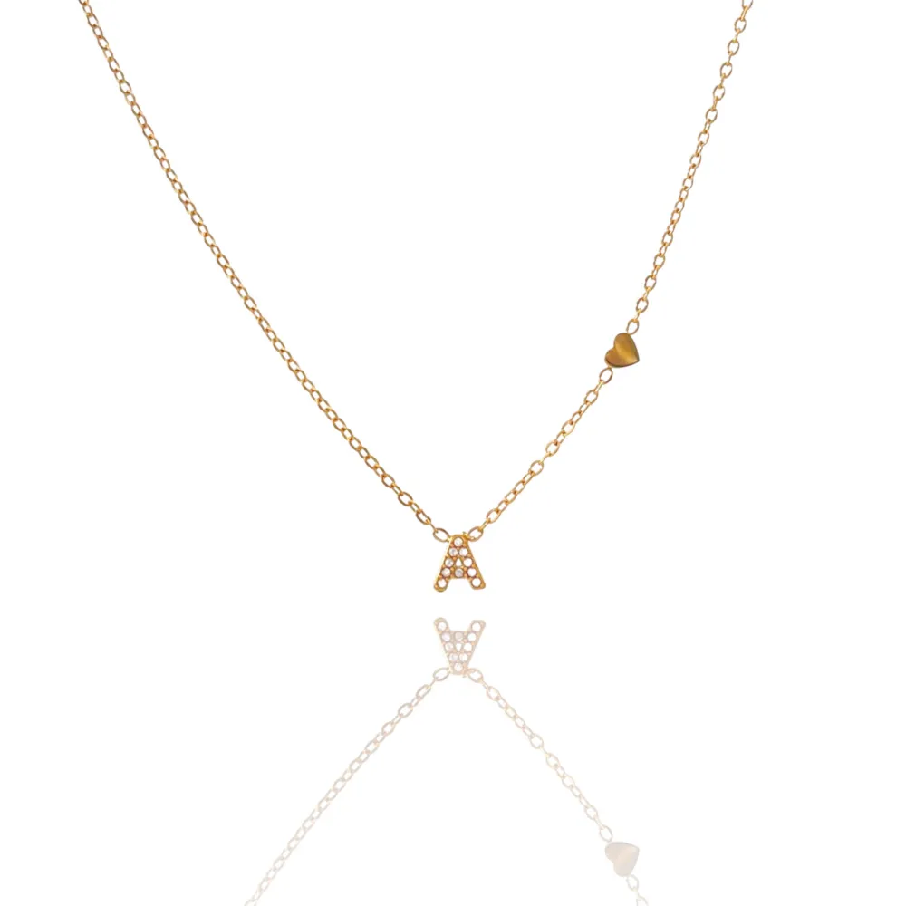 Iniziale  Piccolo con Zirconia Argento-Collana Corta in Acciaio - CAC-103-AA3208N ORO