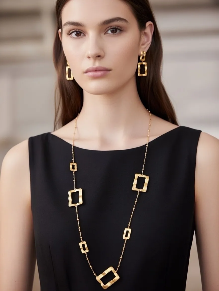 Catena Rettangolare -Collana Lunga in Acciaio - CL-103-AA6374N