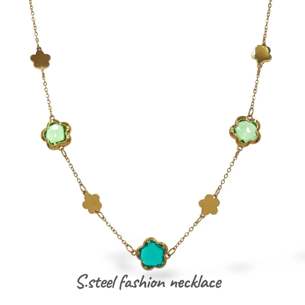 Fiore-Collana Corta in Acciaio - CL-103-AA6753N 10mm 40+5cm (Blu scuro)