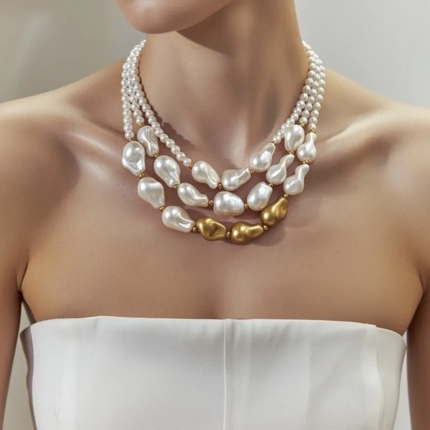 Multifilo Perline-Collana Corta con Perla - CL-732-487k