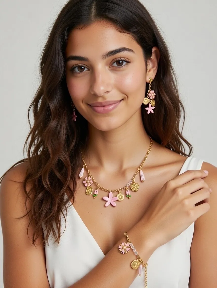 Fiore Tulipano-Collana Corta in Acciaio - CL-732-566 (Blu)