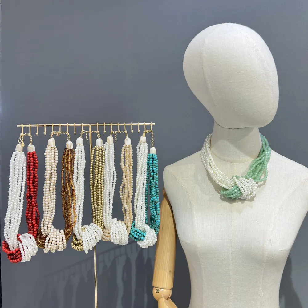 Multifilo Perla nodo-Collana Corta in Resina - CL-732-603