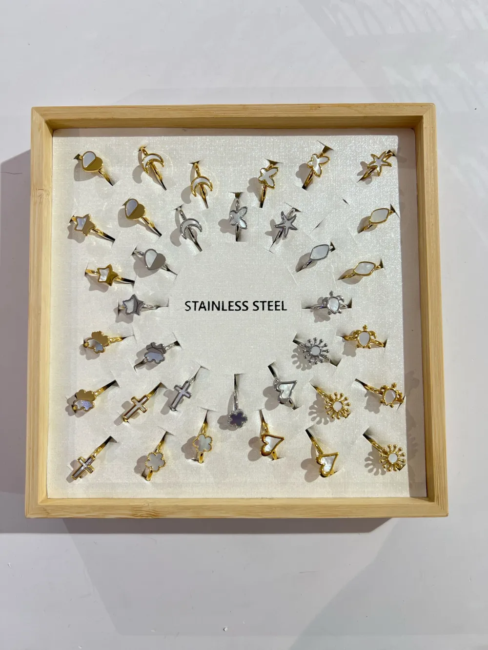 [AN-413-1311] Soggetti Mix con Madreperla -36pz Anelli Regolabili in Acciaio - AN-413-1311