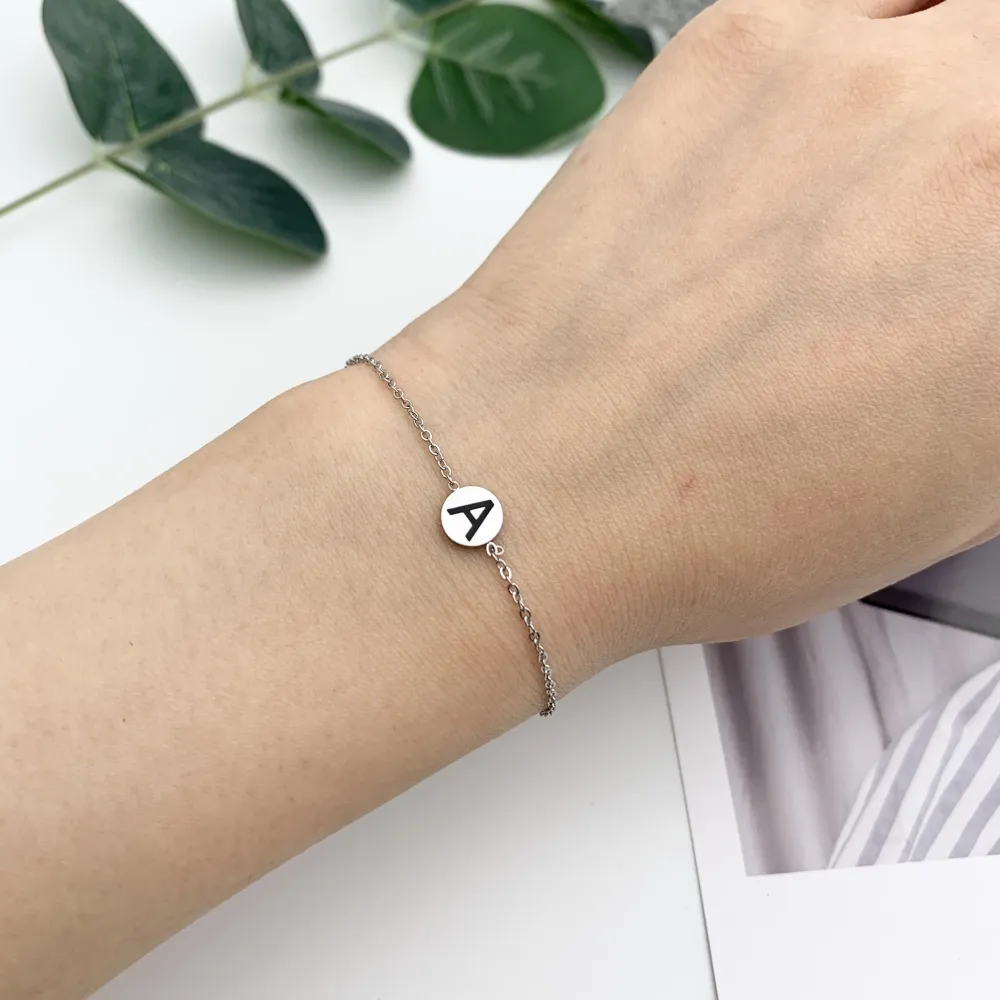 BPA7652-Iniziale Tondo-24 Pz Bracciali in Acciaio