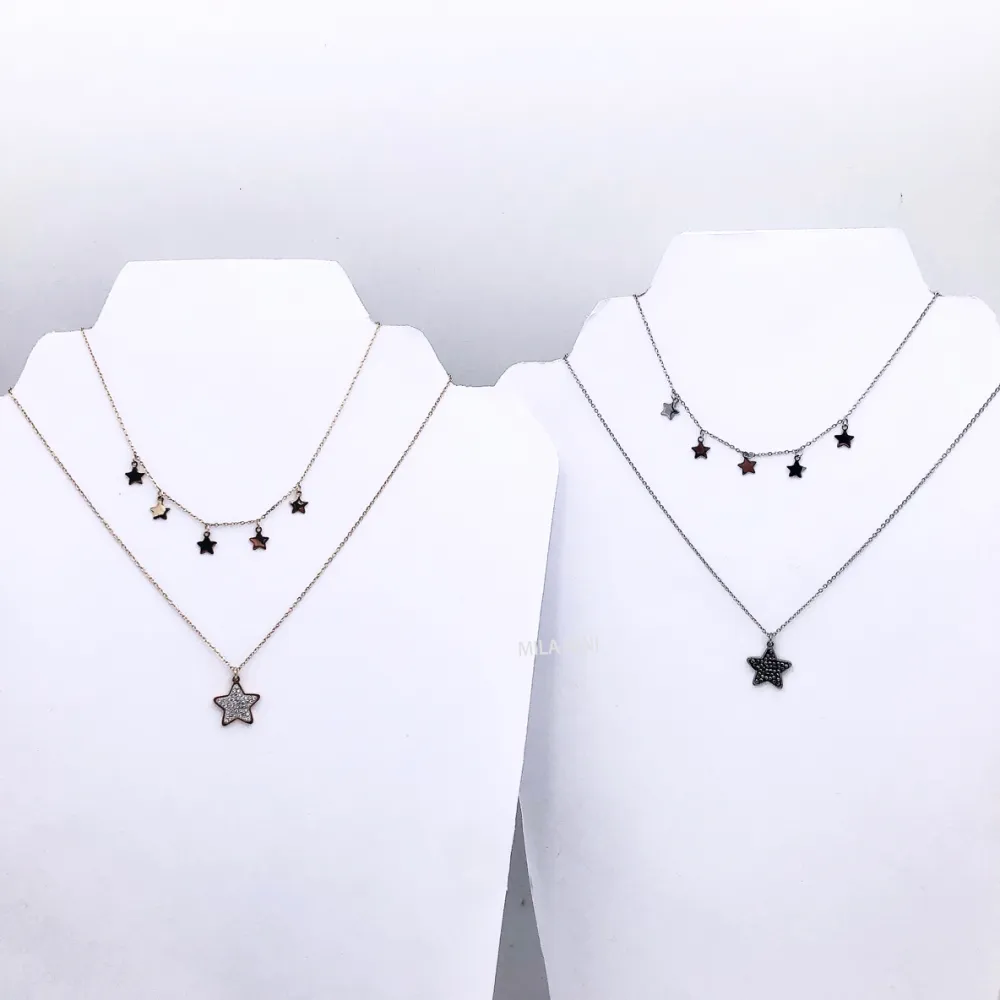 CAC4662-Stelle strass - Collana  Corta Multifilo in Acciaio