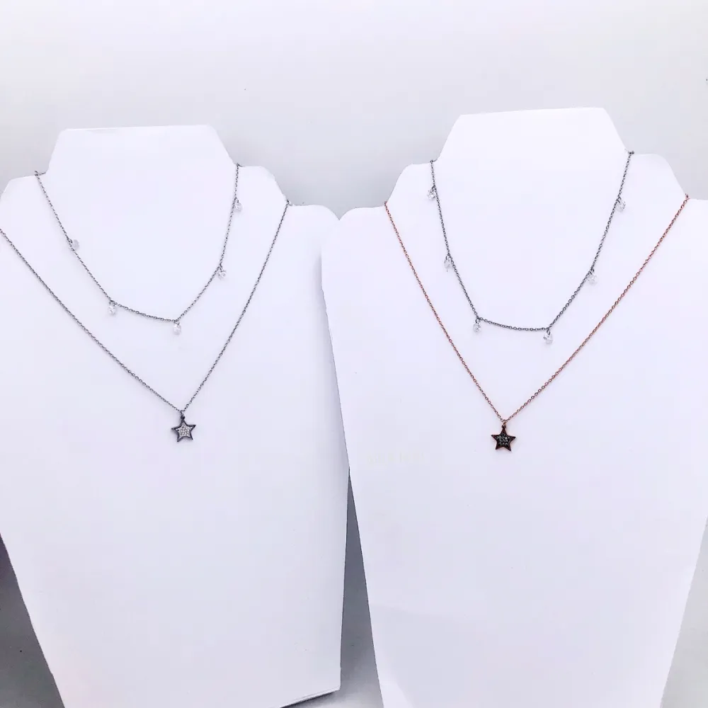 CAC4684-Stella strass e zirconia- Collana Corta in Acciaio (Bianco/Argento)