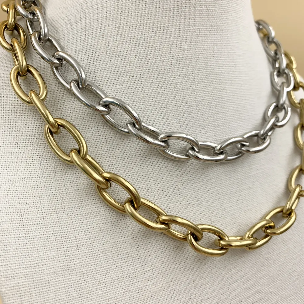 CAC6773-Catena Grossa 18x12mm- Collana Corta in Acciaio (Argento)