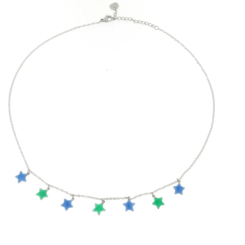 CCAC-Stelline Smaltate 4301-Collana corta in Acciaio (Bianco)