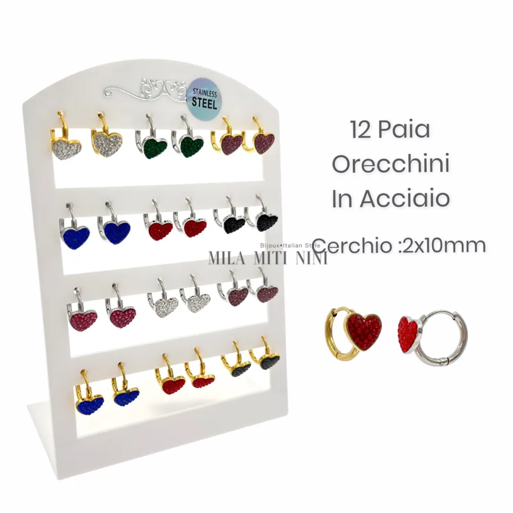OPA450-404-Cuore-12 Paia Orecchini in Acciaio