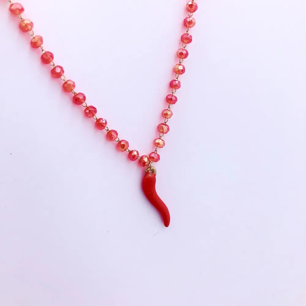 VCAC Corno smalto rosario  6696- Collana acciaio (Rosso/Oro)