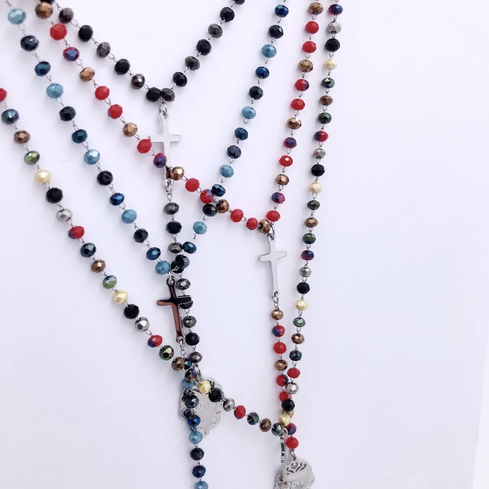 VCAC Sacro cuore croce  rosario  6720 - Collana acciaio (Nero)